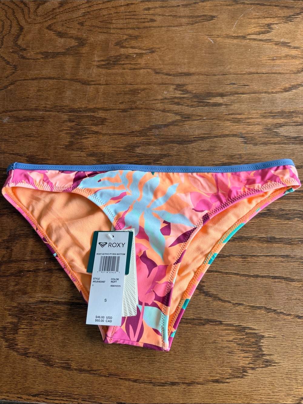 Roxy Women's Orange Pink Blue Tropical Print Bikini Bottom